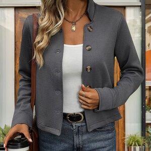 Dark Grey textured stand up collared jacket